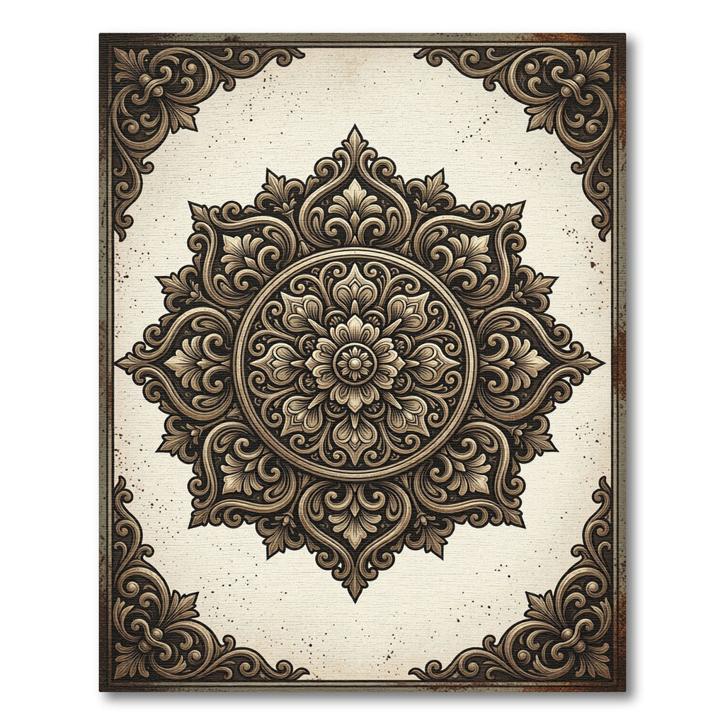Exquisite Baroque Scrollwork Medallion Rug