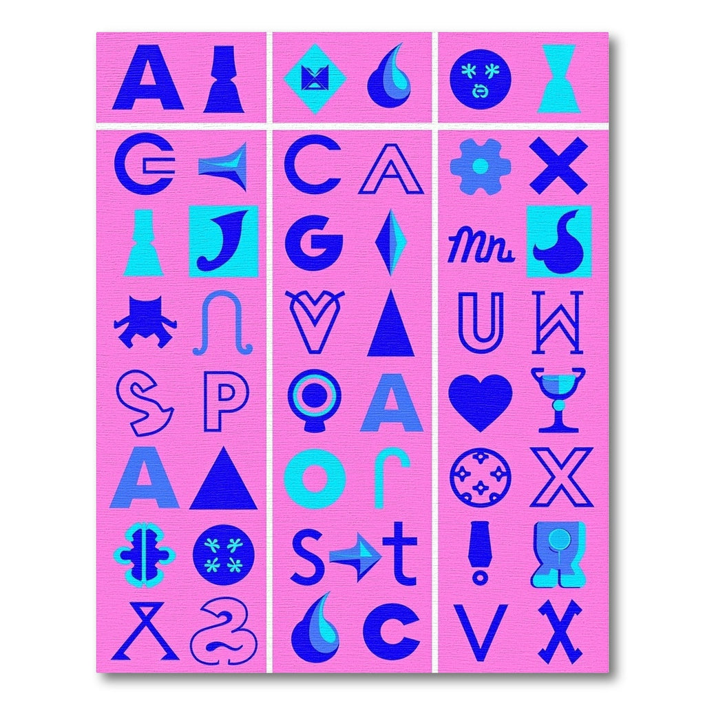 Abstract Blue Graphic Alphabet Collage Rug