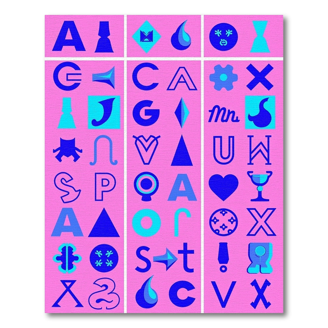 Abstract Blue Graphic Alphabet Collage Rug