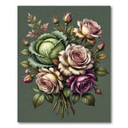 Vintage Roses Cabbage Botanical Arrangement Rug