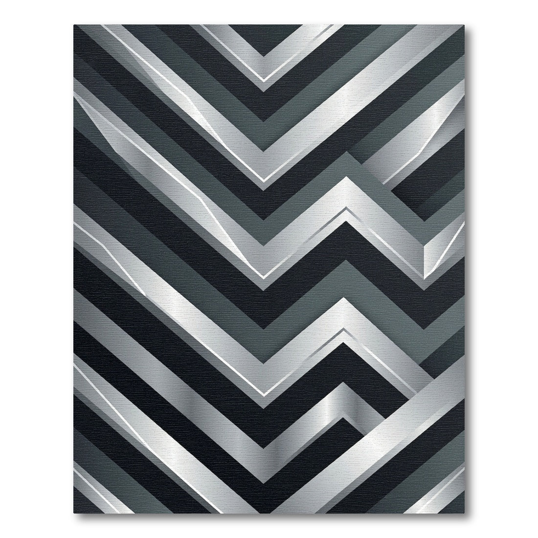 Metallic Silver Sharp Geometric Chevron Rug