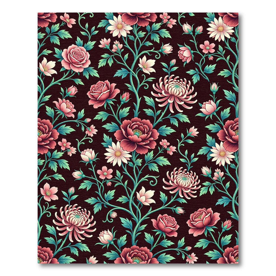 Dark Crimson Floral Victorian Botanical Rug