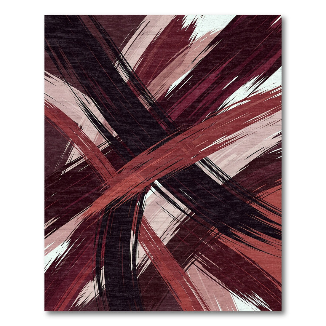 Modern Burgundy and Black Abstract Stroke Rug