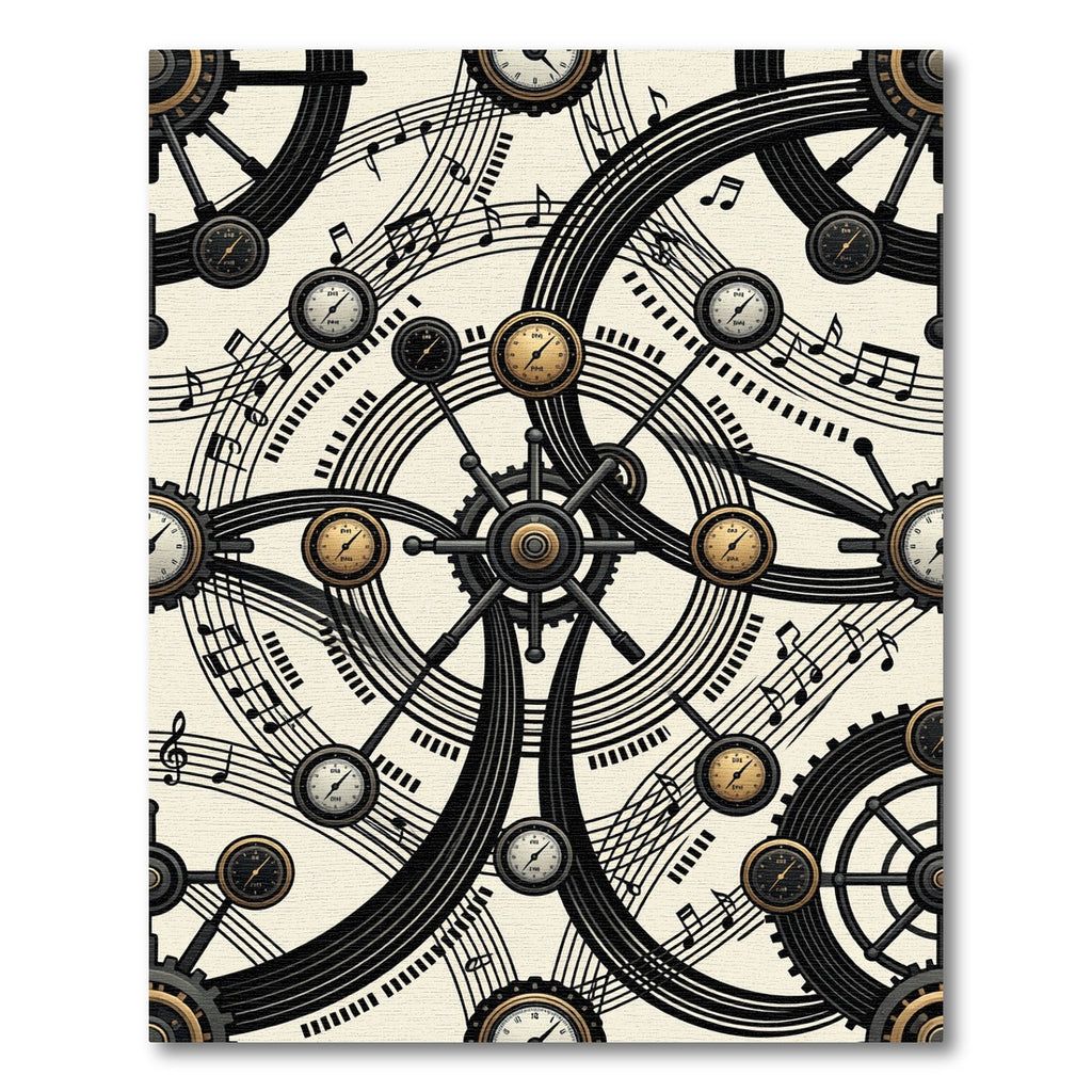 Steampunk Clockwork Musical Notes Metallic Accent Rug