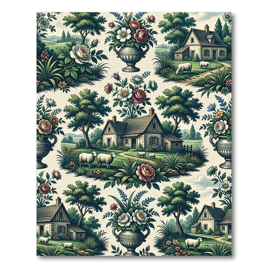 Countryside Floral Cottage Sheep Landscape Rug