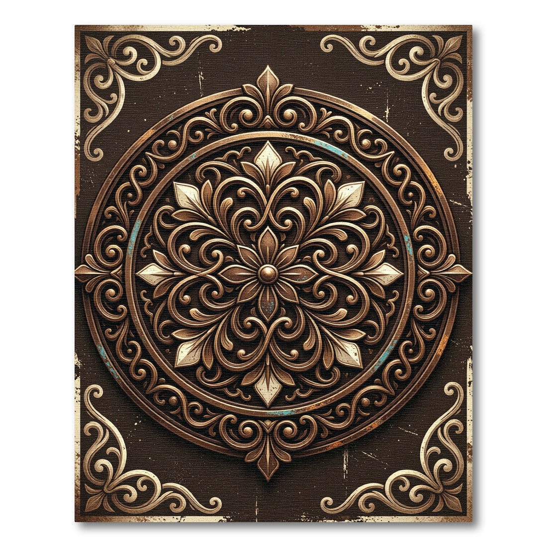 Ornate Bronze Medallion Medley Rug