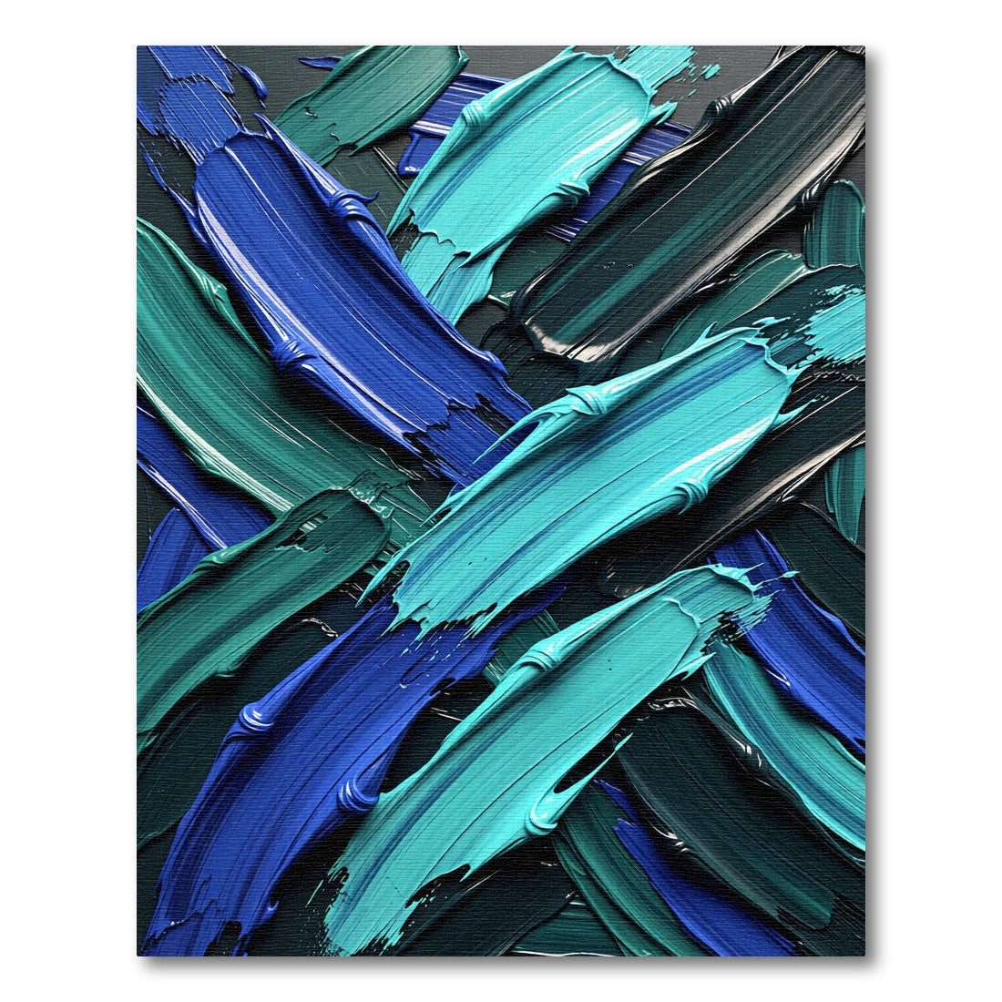 Modern Abstract Teal and Blue Brushstrokes Rug