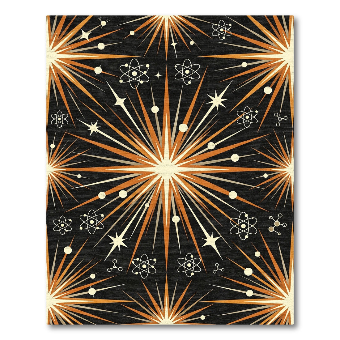 Mid-Century Atomic Starburst Black Ochre Rug