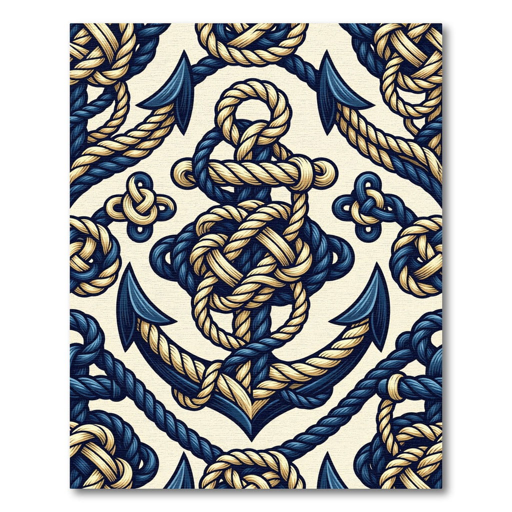 Nautical Dark Blue Anchor Rope Pattern Rug