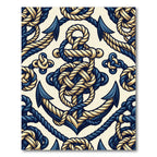 Nautical Dark Blue Anchor Rope Pattern Rug