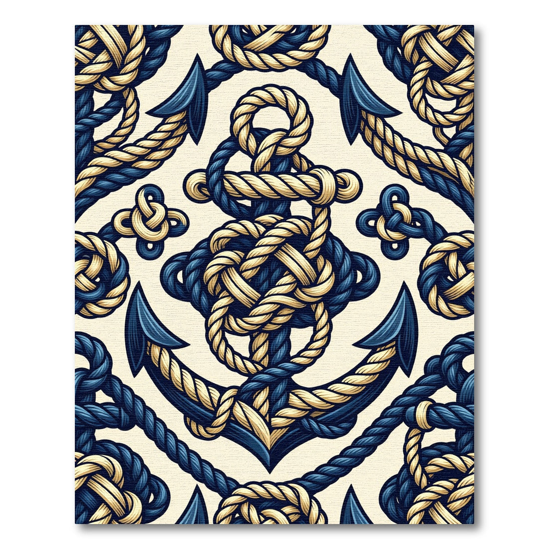 Nautical Dark Blue Anchor Rope Pattern Rug