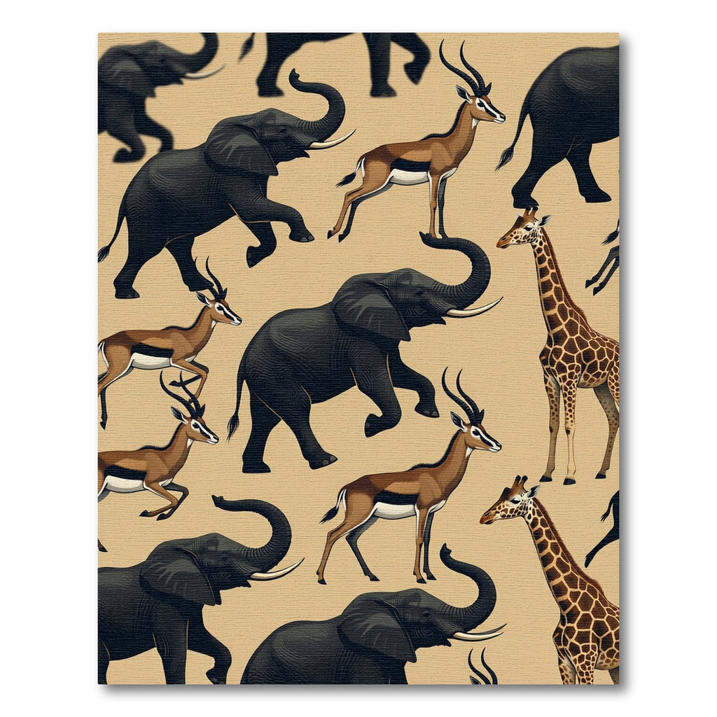 Safari Animal Illustration Cream Area Rug