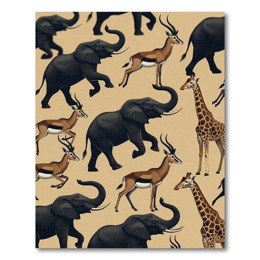 Safari Animal Illustration Cream Area Rug