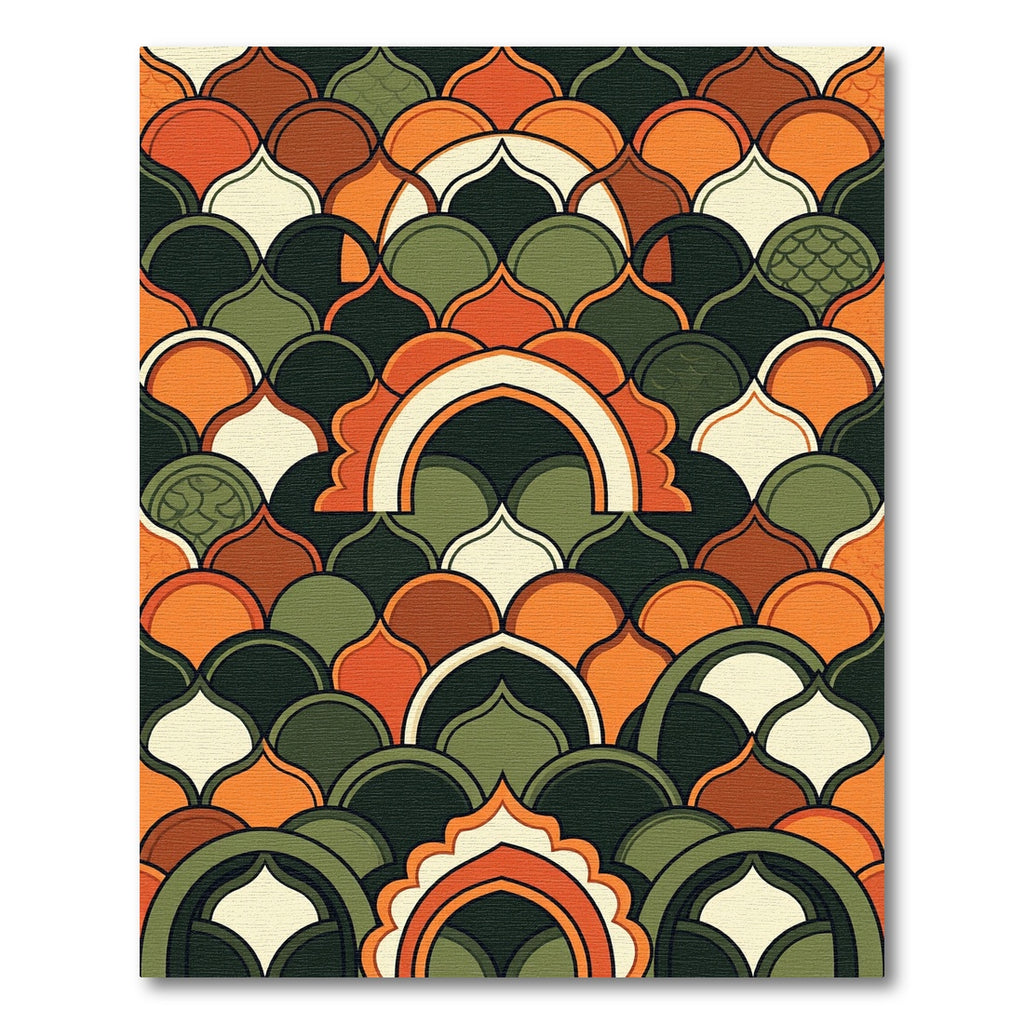 Retro Terracotta and Forest Scalloped Arch Rug