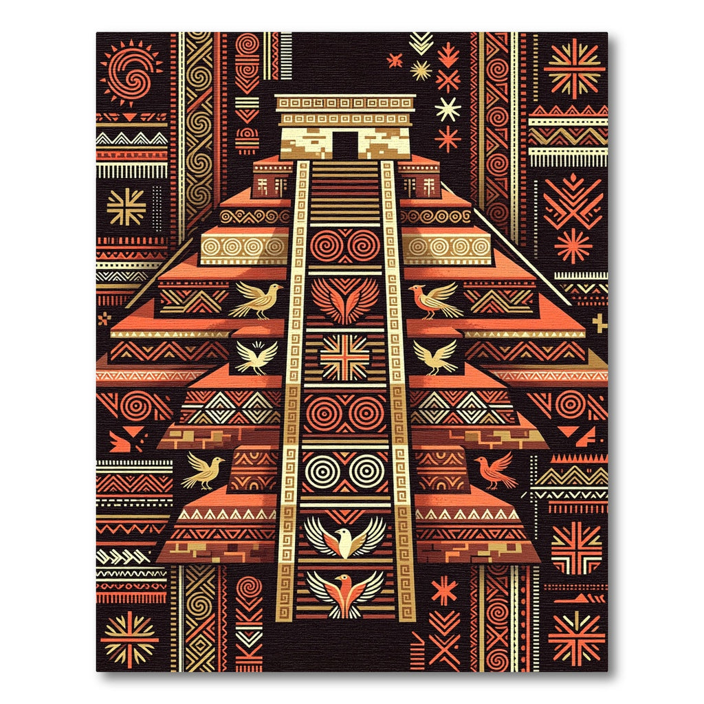 Geometric Aztec Temple Earthy Orange Area Rug