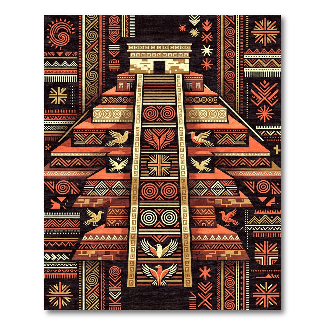 Geometric Aztec Temple Earthy Orange Area Rug