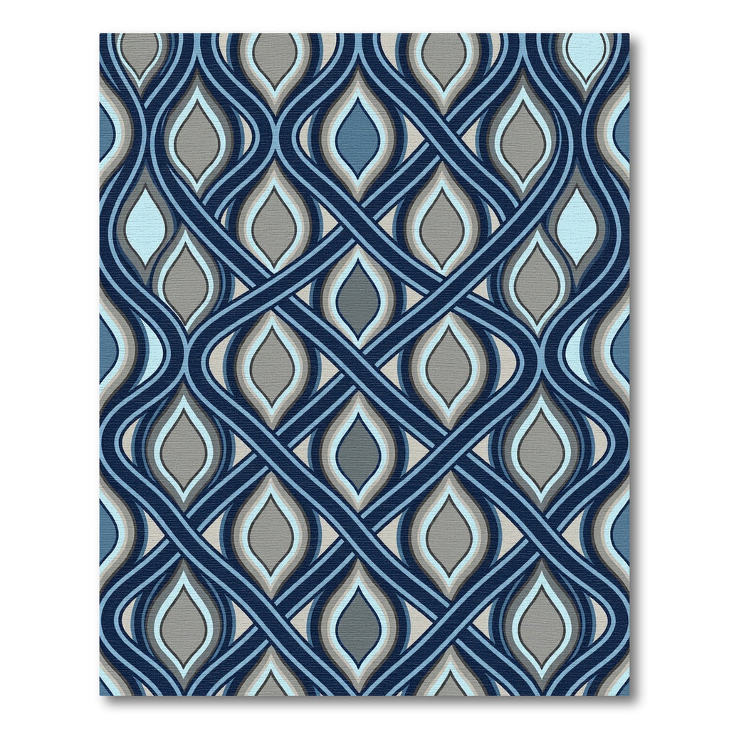 Interlocking Blue Wave Geometric Tile Rug