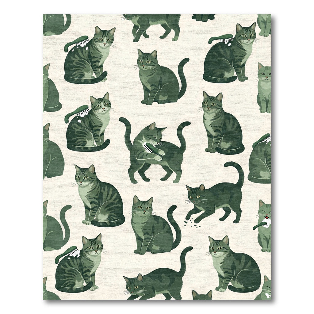 Whimsical Olive Tabby Cat Illustration Rug