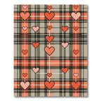Coral Heart Plaid Tartan Check Rug