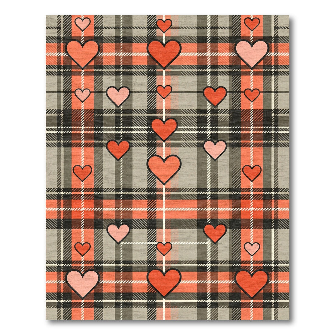 Coral Heart Plaid Tartan Check Rug