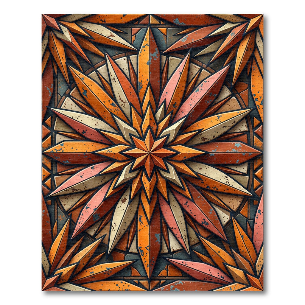 Geometric Copper Sunburst Star Rug