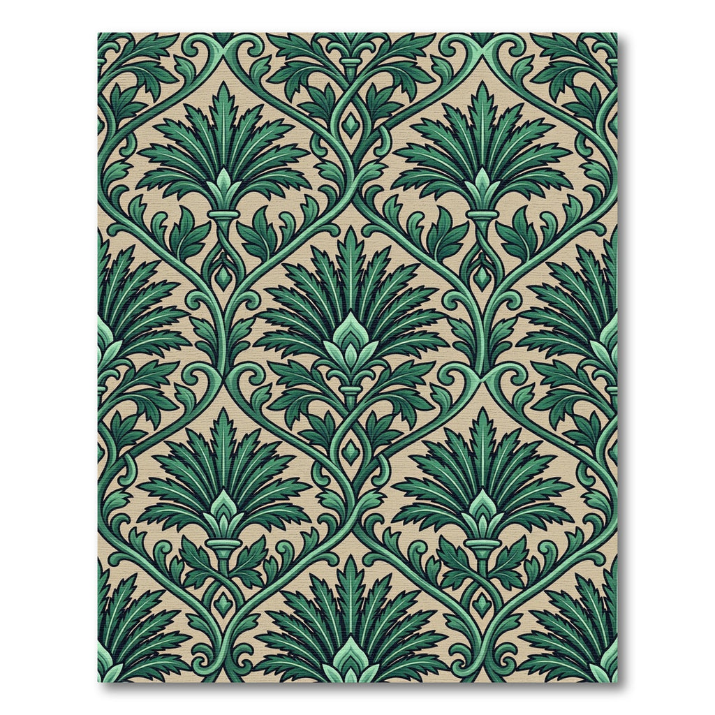 Emerald Green Damask Scroll Rug