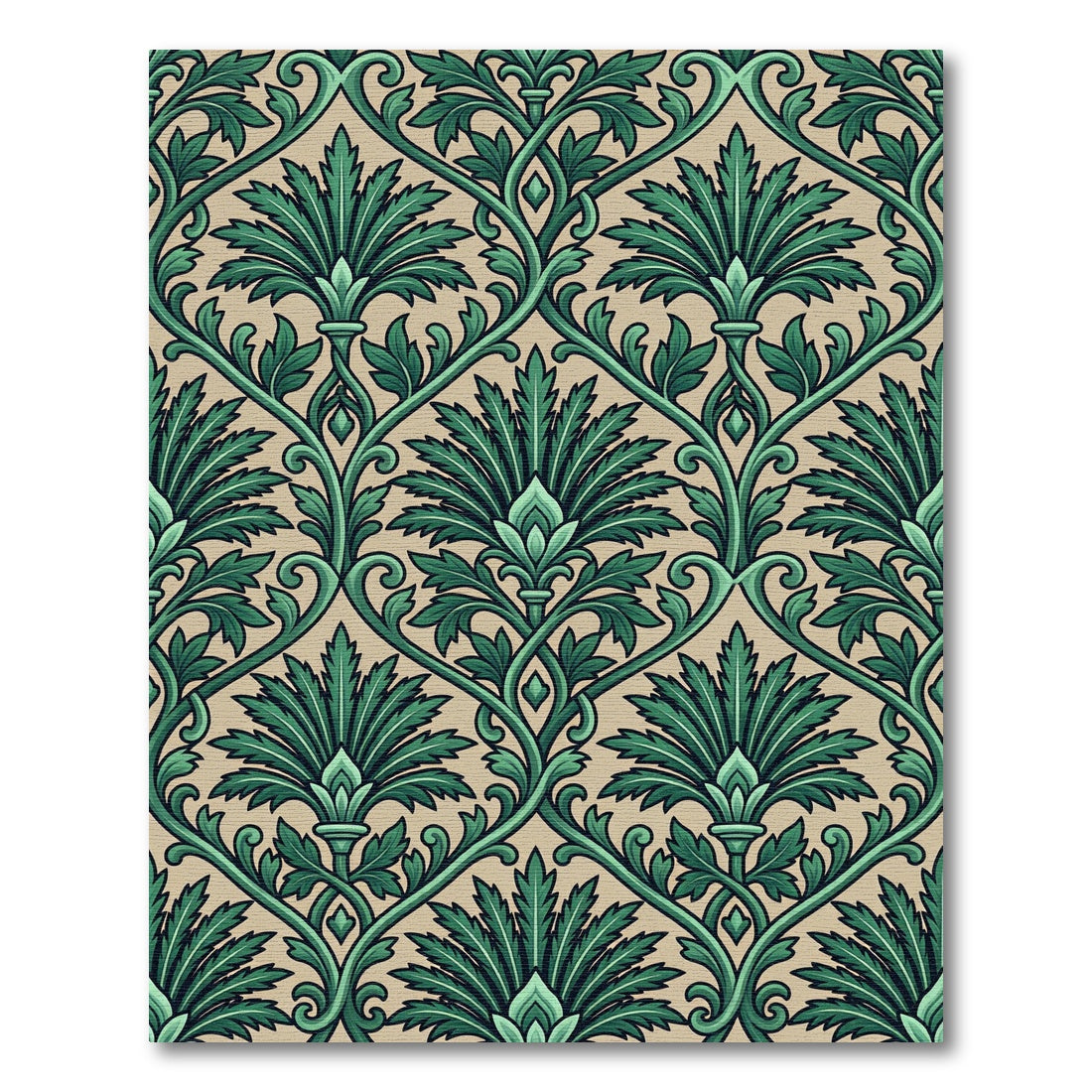 Emerald Green Damask Scroll Rug