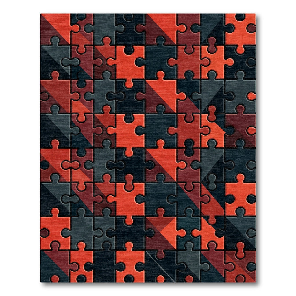 Geometric Puzzle Crimson Charcoal Abstract Rug