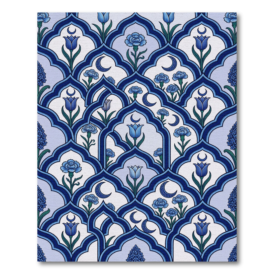 Blue Crescent Moon Floral Arch Rug