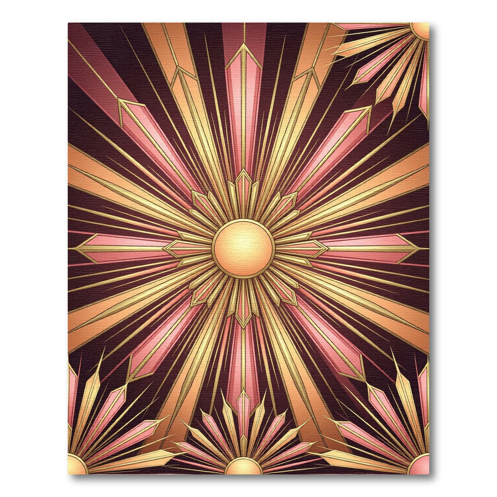 Art Deco Gold Pink Radiant Sunburst Rug