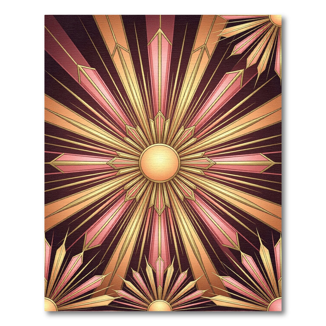 Art Deco Gold Pink Radiant Sunburst Rug