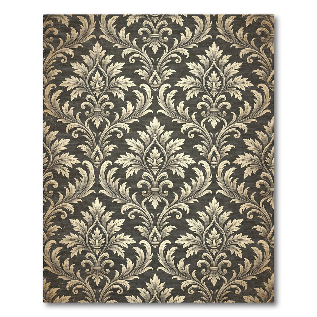 Elegant Charcoal and Gold Damask Wallpaper Rug