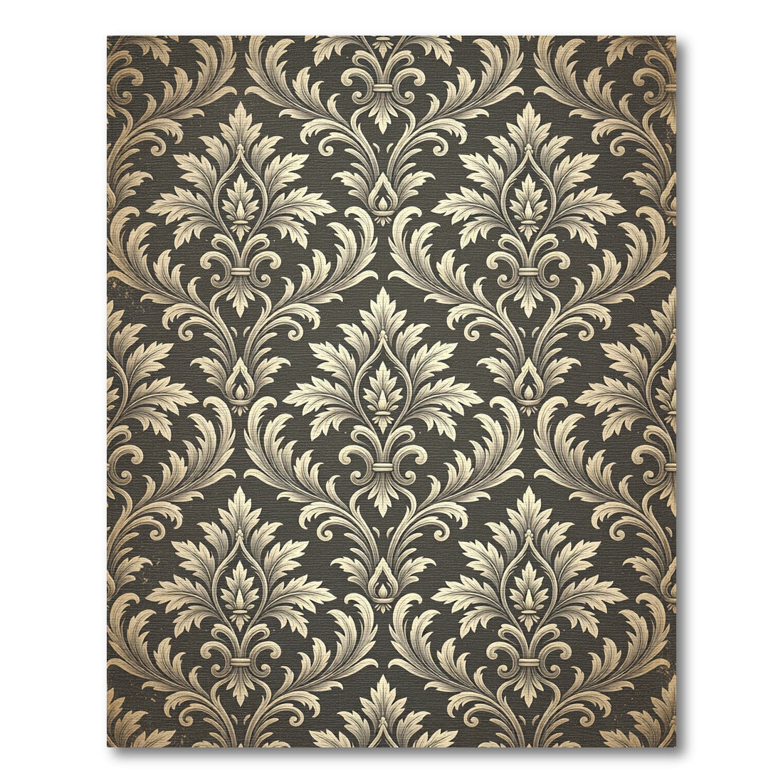 Elegant Charcoal and Gold Damask Wallpaper Rug