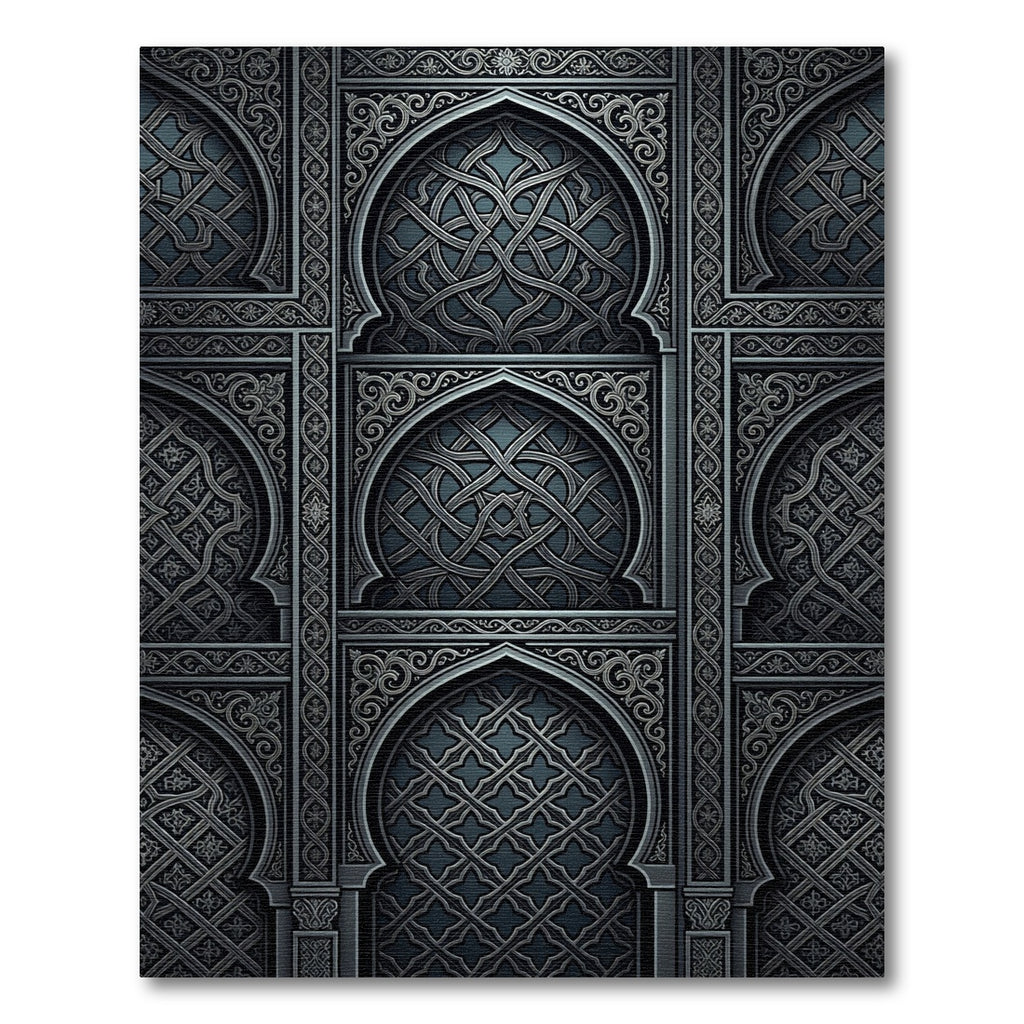 Dark Gray Intricate Arabesque Arch Rug