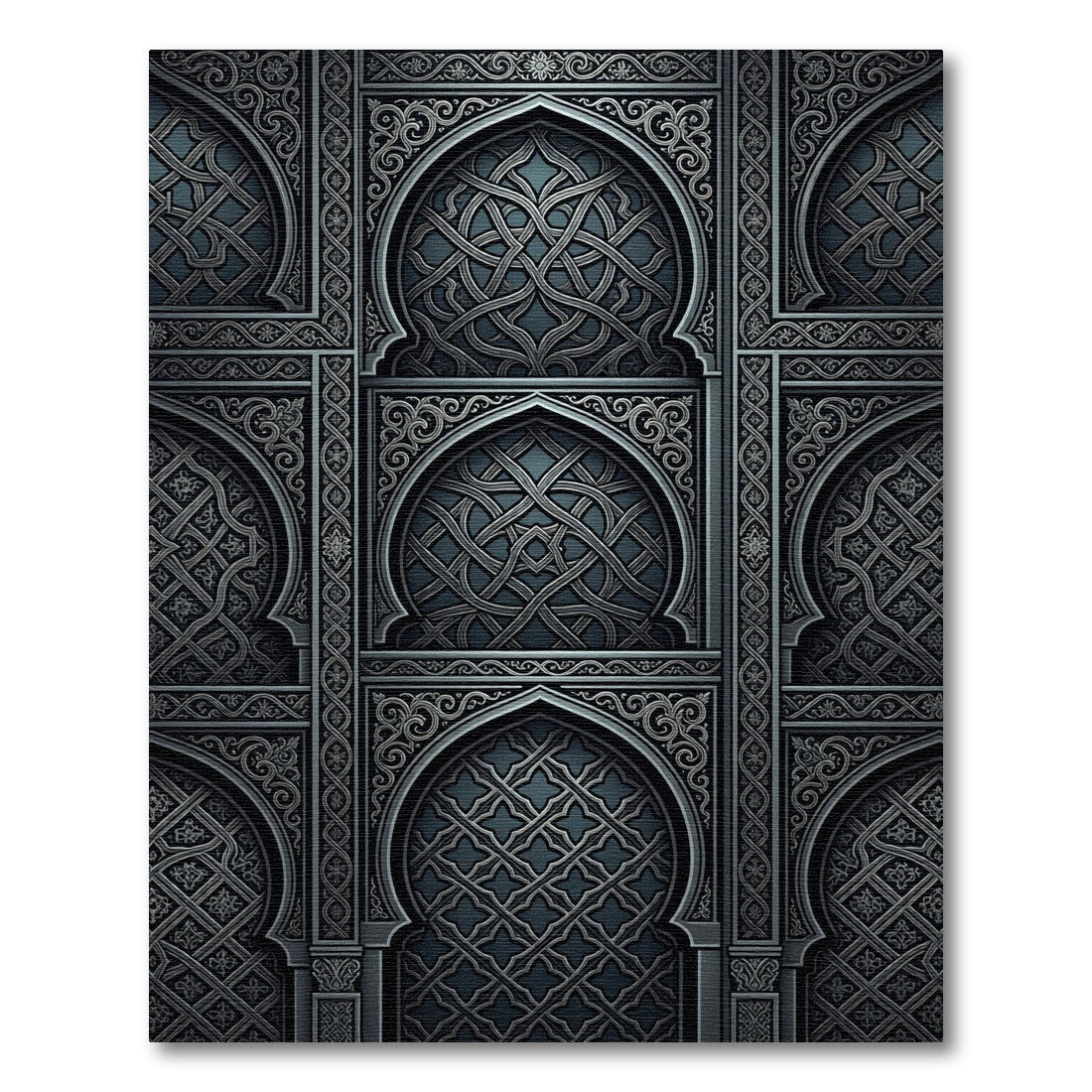 Dark Gray Intricate Arabesque Arch Rug