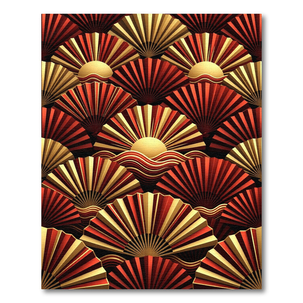 Imperial Red Gold Fan Waves Rug