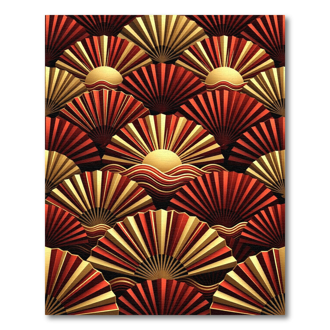Imperial Red Gold Fan Waves Rug