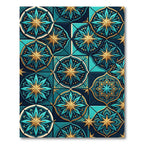 Teal and Gold Starry Medallion Tapestry Rug