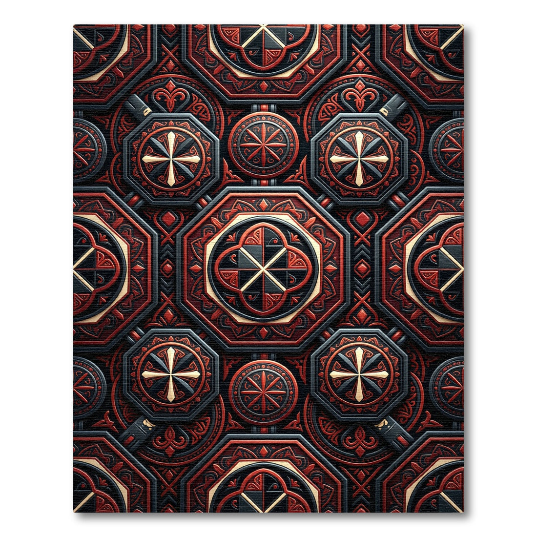 Gothic Crimson Octagon Geometric Medallion Rug