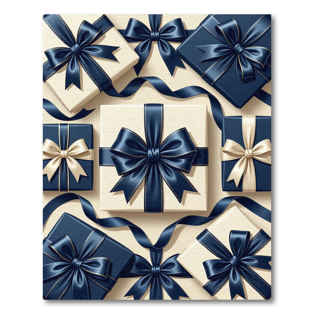Elegant Navy Blue Ribbon Gift Wrap Rug