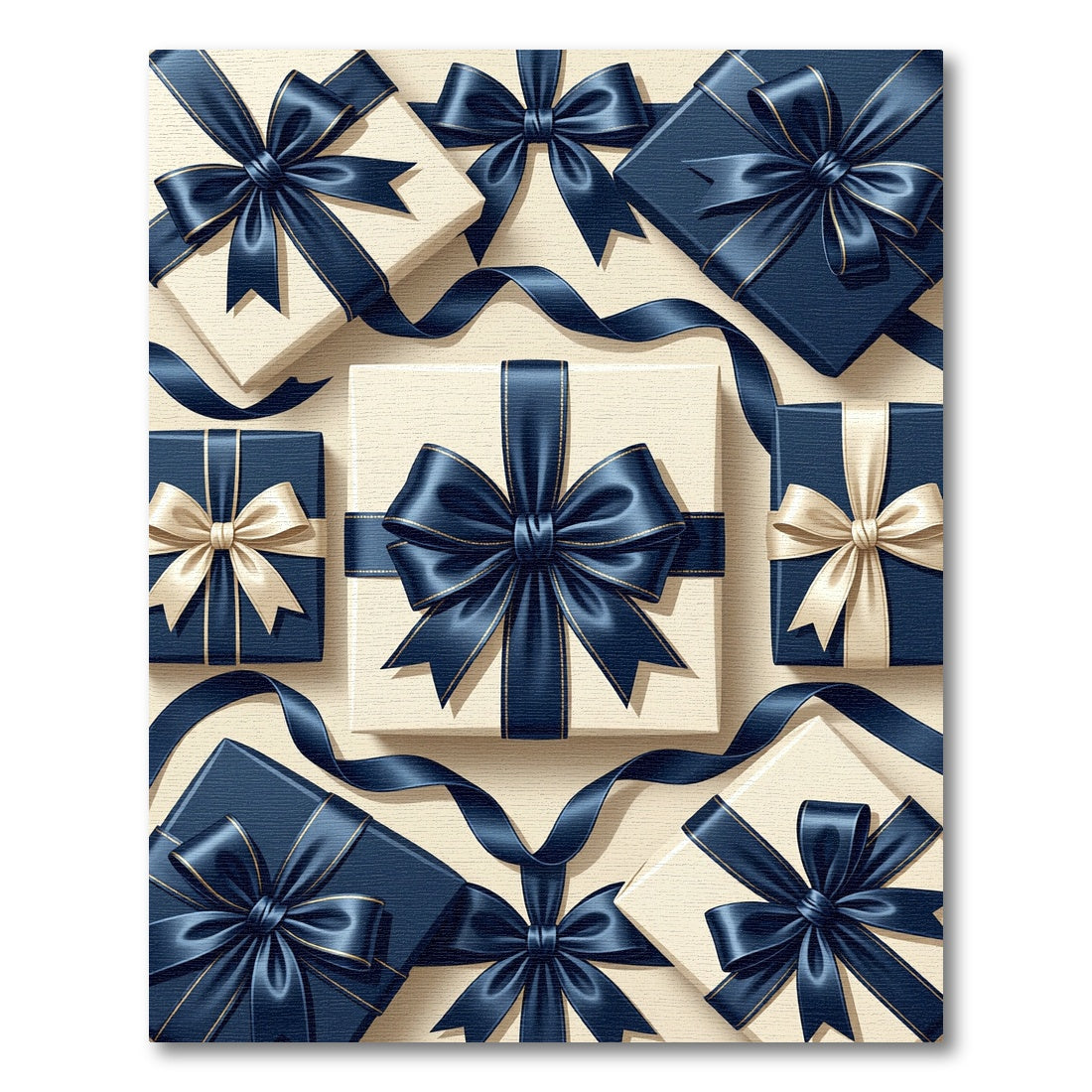Elegant Navy Blue Ribbon Gift Wrap Rug