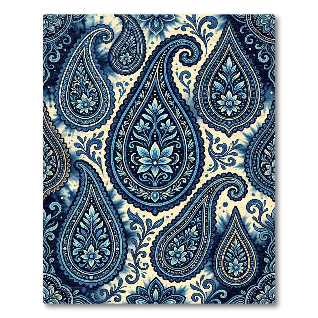 Deep Blue Paisley Floral Medallion Rug