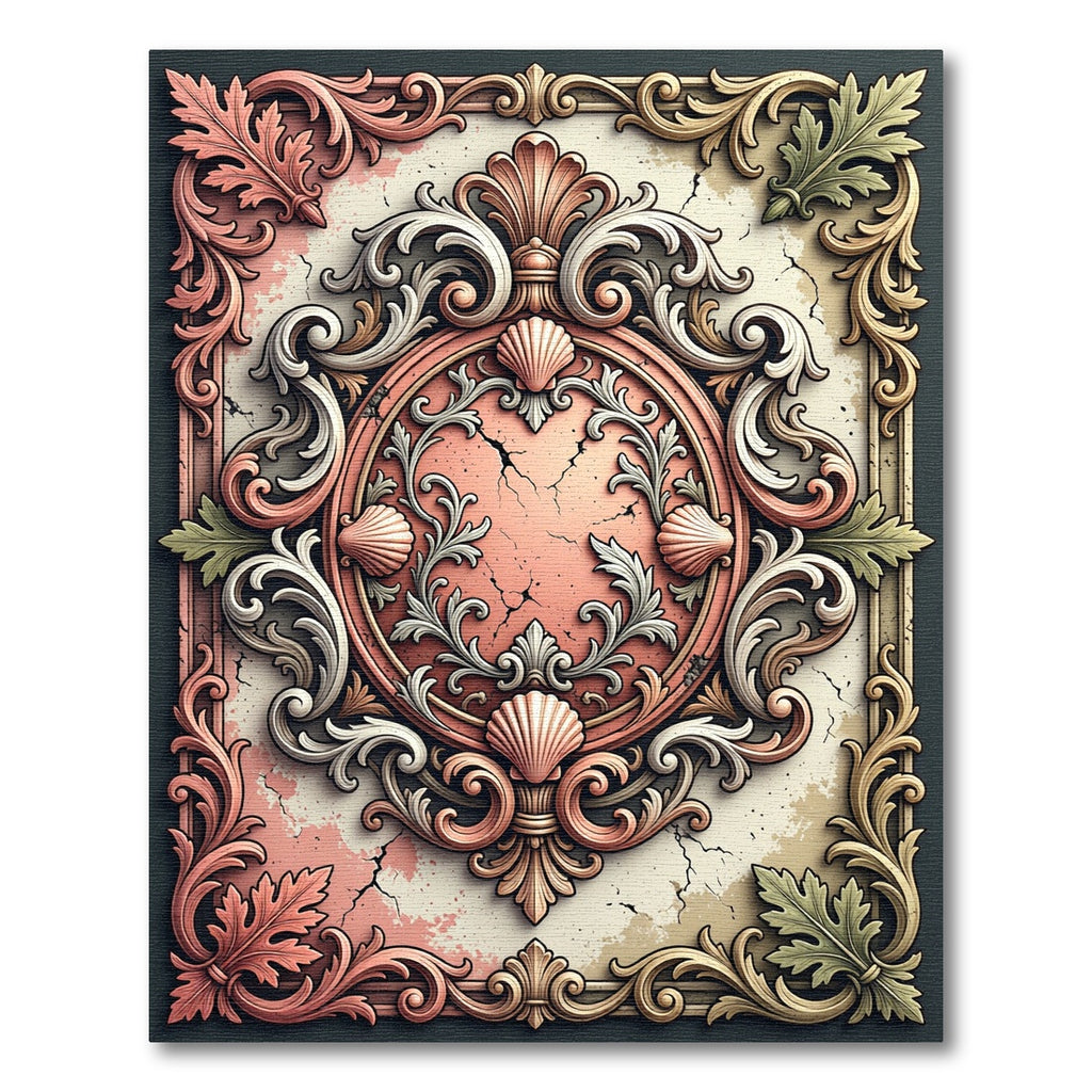 Ornate Blush Shell Baroque Medallion Rug