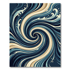 Deep Blue Ivory Swirl Ocean Waves Rug