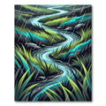 Rainy Meadow Stream Winding River View Rug