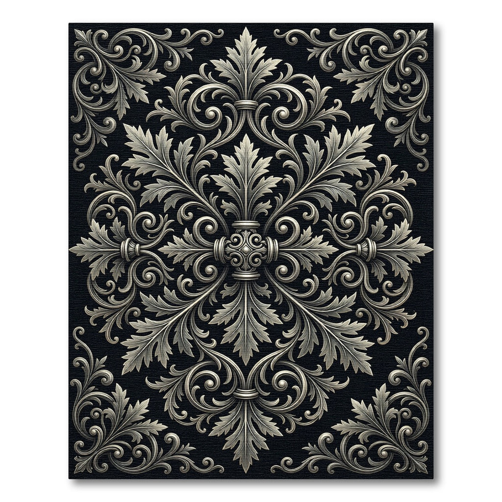 Ornate Silver Acanthus Leaf Scroll Rug