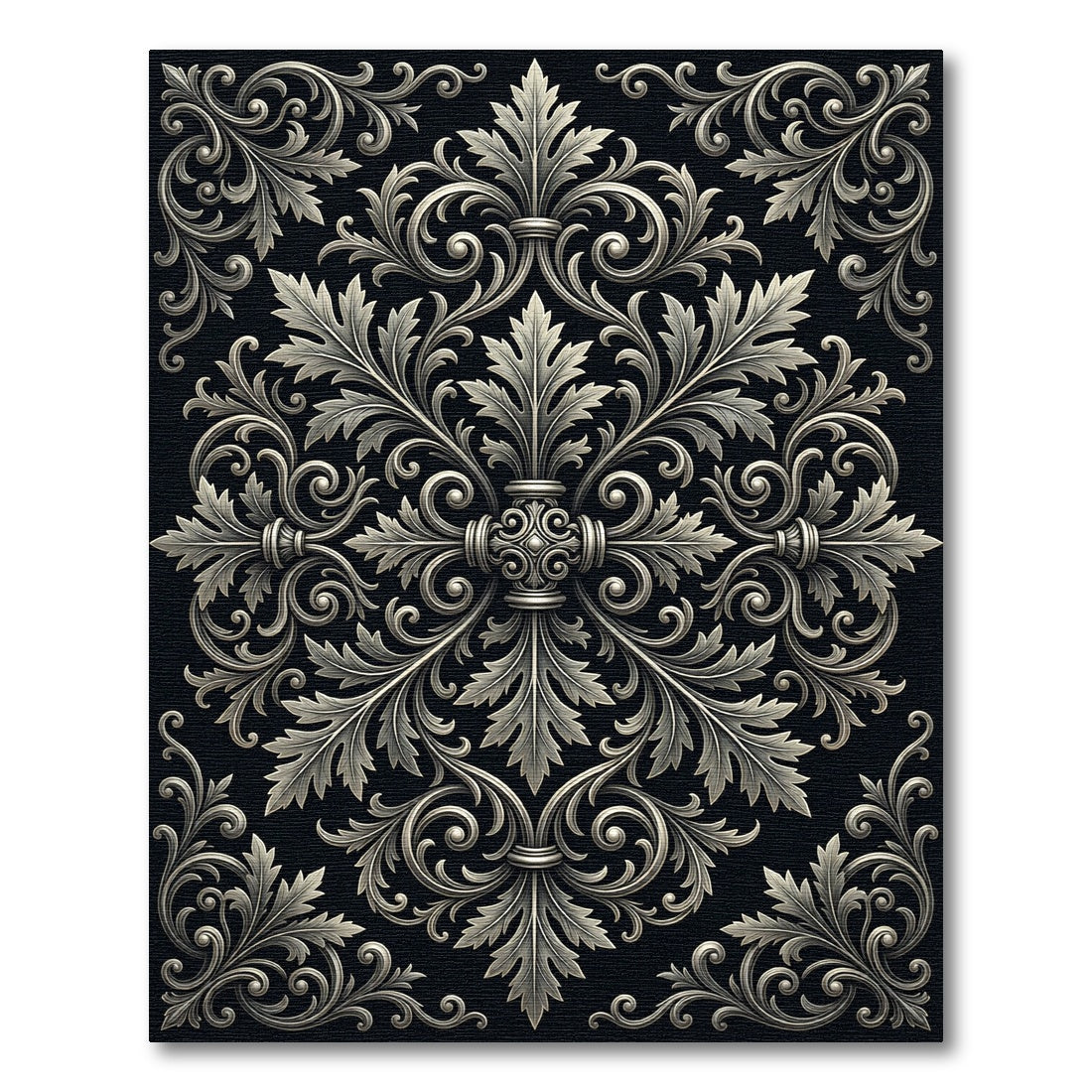Ornate Silver Acanthus Leaf Scroll Rug