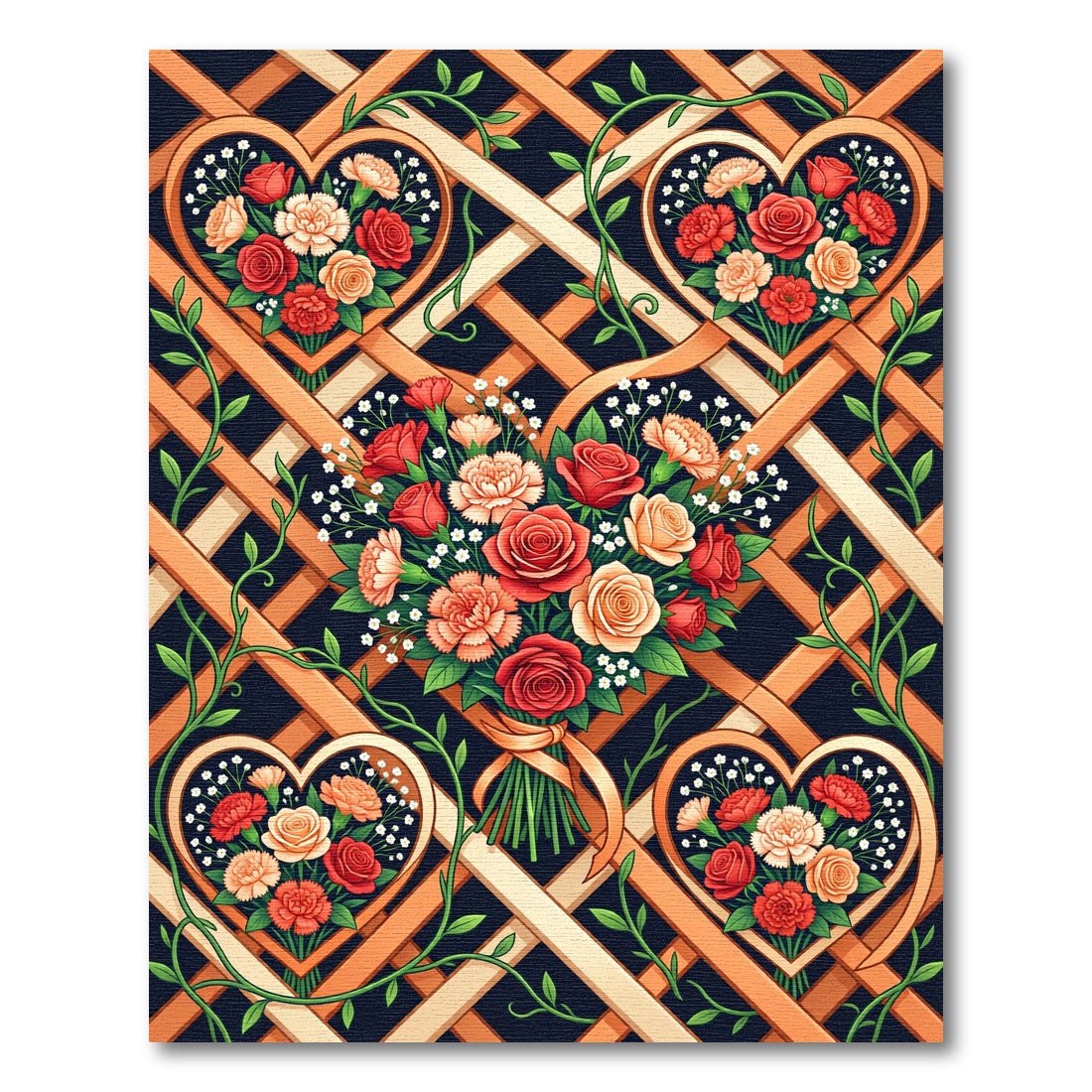 Floral Heart Lattice Bouquet Rug