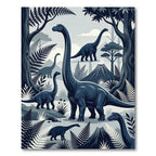 Monochrome Prehistoric Dinosaur Forest Landscape Rug