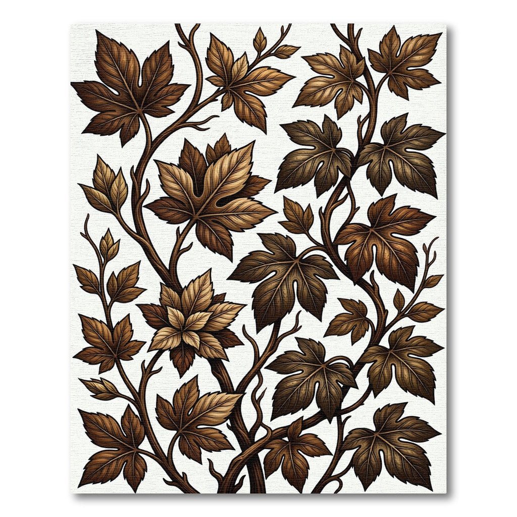Antique Brown Leafy Vine Pattern Rug